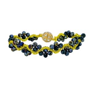 Czech Glass Seed Beaded Bracelet With Rhinestone Magnetic Clasp
